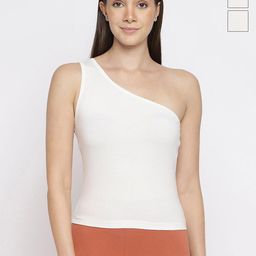 La Intimo Women Pack Of 3 Cotton Non-Padded One Shoulder Camisoles-image-96