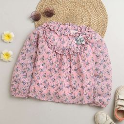 Tiny Girl Floral Print Round Neck Puff Sleeve Top-35
