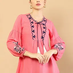 Soch Pink & Blue Viscose Rayon Embroidered Tunic-image-13