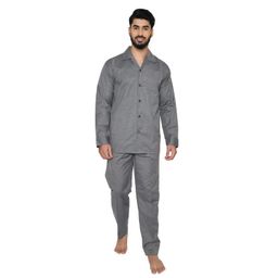tatwam FILAFIL Cotton RICHED with Polyester Mens Nightsuit with Fully Elastic Pajama and Buttoned Full Sleeve TOP Size-L,D.Grey image 1