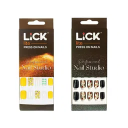 LICK Set Of 2 Reusable Press On Nails - 12Pcs Each - Black & Yellow image 4