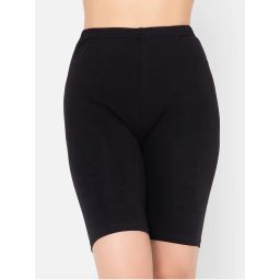 Clovia Cotton Spandex Medium Waist Outer Elastic Cycling Shorts Black-image-0