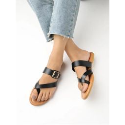 Shoetopia Stylish Side Buckle Detailed Black Flats For Women And Girls-picture-14