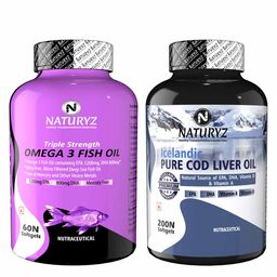 Naturyz Triple Strength Omega 3 Fish Oil 60 Softgels & Icelandic Pure Cod Liver Oil 200 Softgels Combo,  2 Piece(s)/Pack -2