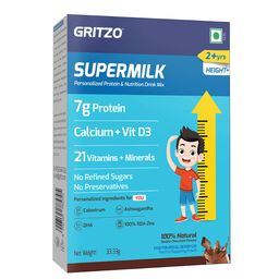 Supermilk Gritzo Height+ for Boy/Girl 2-6 Yrs Personalized Protein & Nutrition Drink Mix, 33.33 g Double Chocolate (Pouch Sample Pack)-image-12