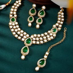 Peora Women 18K Gold Necklace & Earrings Set with Maang Tikka-28
