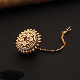 Saraf RS Jewellery Gold-Plated Kundan-Studded Borla Maang Tikka-44