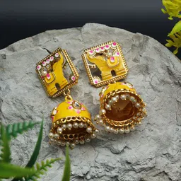 Ozanoo Gold-Plated Elephant Shaped Jhumkas Earrings-image-60