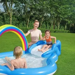 Playcenter (IND*87) Rainbow&Pool 257X145X91 With Free Electric Pump Inflatable Swimming Pool-24
