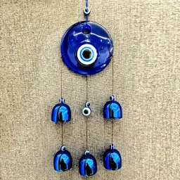 6 Bells Evil Eye Wall Hanging - Good Luck Charm & Prosperity Decor for Your Home Glass Windchime-image-33