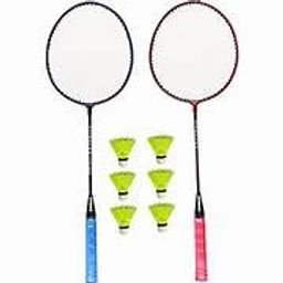 a1vk Anjali Iron Badminton Racket Set Of 2 With 6 Pcs Shuttlecock, Multicolor image 1