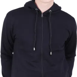 Men Solid Hooded Neck Blue Sweater-image-49