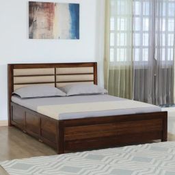woodsworth from pepperfry Segur Sheesham Wood Queen Size Bed In Provincial Teak Finish With Padded Headboard Hydraulic Storage-picture-30