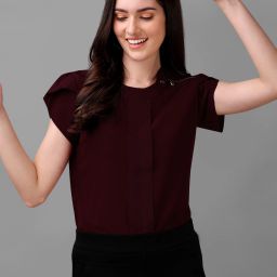 Casual Cap Sleeves Solid Women Maroon Top-image-38