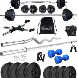 30 kg with 5 ft Straight Rod, 3 ft Curl Rod , pair of 2 kg pvc Dumbbells Home Gym Combo-8
