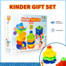 Kinder Gift Set 3 in 1 Shape Shorter Cube, Rainbow Spinning Tower,Stake 'N' Spin-3