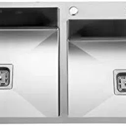 32" x 18" x 10" HANDMADE MATT FINISH DOUBLE BOWL WITH TAP HOLE STAINLESS STEEL KITCHEN SINK Kitchen Sink-Tap Hole -32x18x10 Vessel Sink-image-95