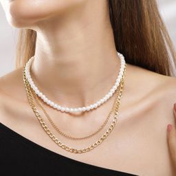 TOKYO TALKIES X rubans FASHION ACCESSORIES Rhodium-Plated Beaded 3 Layered Neckalce-28