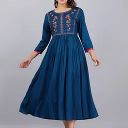 DORIYA Floral Embroidered A-Line Midi Ethnic Dress-picture-20