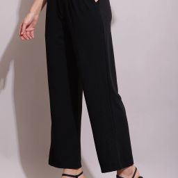 Women Loose Fit Black Lycra Blend Trousers-image-59