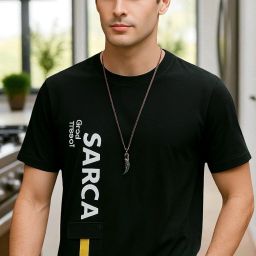 Men Printed Round Neck Cotton Blend Black T-Shirt-image-62
