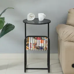 bohemiana from pepperfry Cavos Metal End Table In Black Finish With Magazine Stand-picture-39