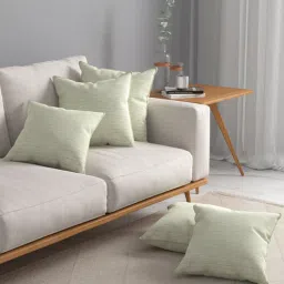 Cream Textured Polyester 32 x 32 Inches Cushion Covers (Set of 5) by ROSARAHOME-picture-31