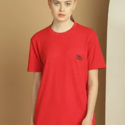 Women Solid Round Neck Polyester Red T-Shirt-image-85