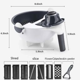 9 in 1 Multifunctional Vegetable Fruits Cutter/Slicer Shredder with Rotating Drain Basket Plastic Fruit & Vegetable Basket-image-23
