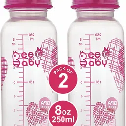 beebaby Basic Slim Neck Baby Feeding Bottle with Anti-Colic Nipple, BPA FREE, 8M+ - Pink - 250 ml-picture-35