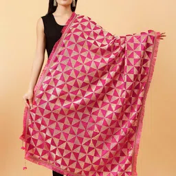 Moda Chales Geometric Woven Design Dupatta with Phulkari-picture-14