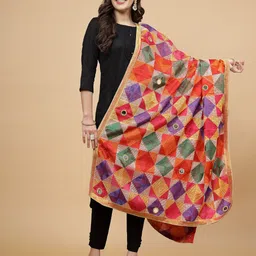 Clora Creation Ethnic Motifs Printed Mirror Work Dupatta-6