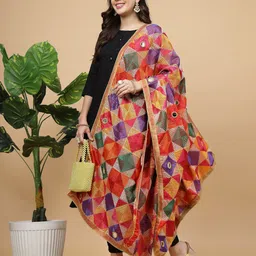 Clora Creation Ethnic Motifs Printed Mirror Work Dupatta image 3