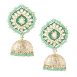 Zaveri Pearls Women Green & Gold-plated Contemporary Jhumkas Earrings image 3