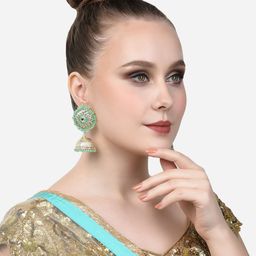 Zaveri Pearls Women Green & Gold-plated Contemporary Jhumkas Earrings image 4