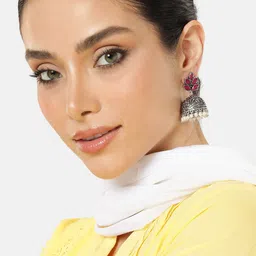 AITIHYA Oxidised Ethnic Stones Studded Dome Shaped Jhumkas Earrings image 1