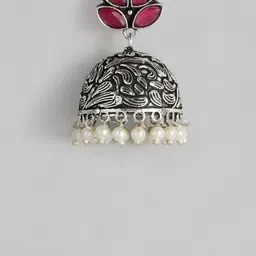 AITIHYA Oxidised Ethnic Stones Studded Dome Shaped Jhumkas Earrings image 3