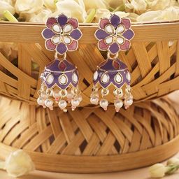 Zaveri Pearls Gold Plated Kundan Studded & Pearls Beaded Jhumkas-6