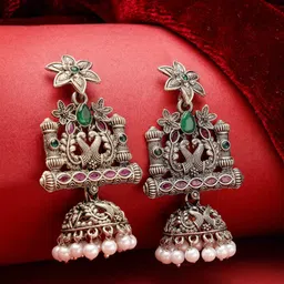 ADIVA Silver-Plated Peacock Shaped Jhumkas-36