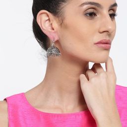 Zaveri Pearls Oxidised Silver-Plated Jhumkas-37