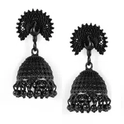 Jazz and Sizzle Black Peacock Shaped Jhumkas Earrings-15