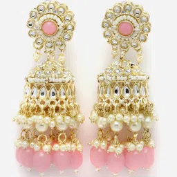 Aazeen Gold-Plated Dome Shaped Kundan Jhumkas-image-35