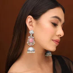 Priyaasi Silver-Plated Oxidised Contemporary Jhumkas-65