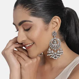 Zaveri Pearls Antique Silver-Plated Studded Dome Shaped Jhumkas-57