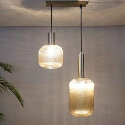 kapoor lampshades Maloto 2 Light Amber Luster and Brass Hanging Pendant Light-picture-10
