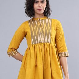 Cot'N Soft Geometric Yoke Design Mandarin Collar Pure Cotton Panelled A-Line Kurti-picture-58