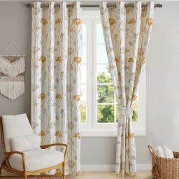 blanc9 Beige Cotton Floral 9 Ft Semisheer Eyelet Door Curtain-picture-38