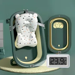 Foldable Infant Bath Tub, Collapsible Newborn Toddler Folding Bathing Support Bathtub With Cushion For 0-3 Years Kids (Green)-image-53