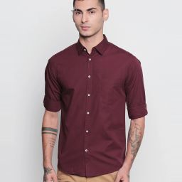 Men Slim Fit Solid Spread Collar Casual Shirt-image-77