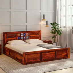mudramark from pepperfry Siramika Sheesham Wood Queen Size Bed In Honey Oak Finish With Box Storage-picture-40